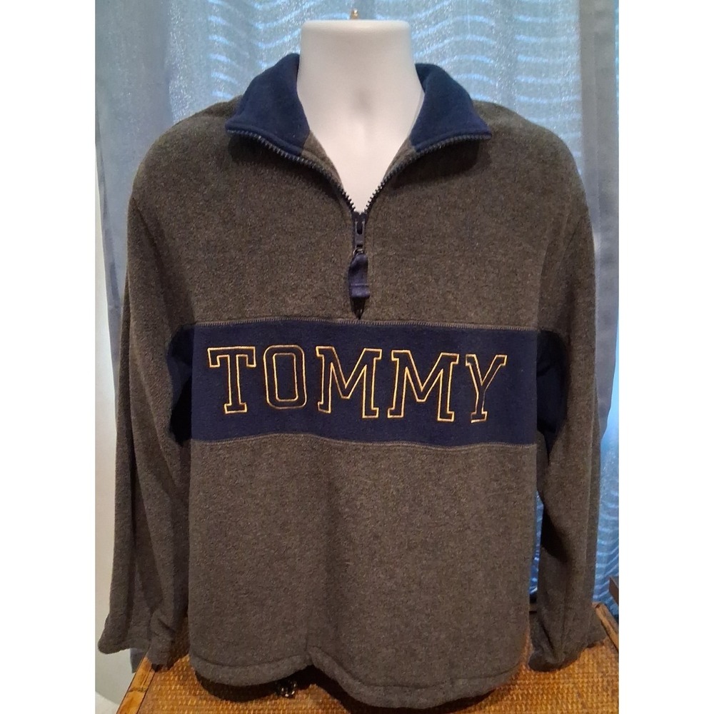 Tommy Hilfiger Vintage Spellout Front‎ And Back Flag Fleece Sz M 1/4 Zip 90s